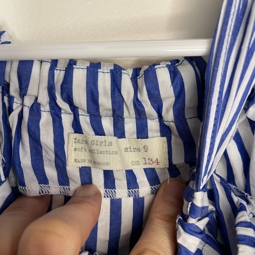 Zara Girls Blue White Striped Cold Shoulder Strap Blouse